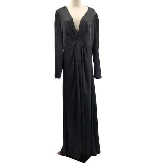 LULU'S SZ S  Black Endearing Elegance Satin Long Sleeve Maxi Dress NEW B104 - Picture 3 of 10